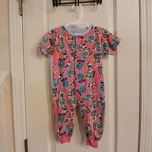 Vintage 90s The Disney Store Mickey & Minnie Mouse Gardening AOP Romper Sleeper